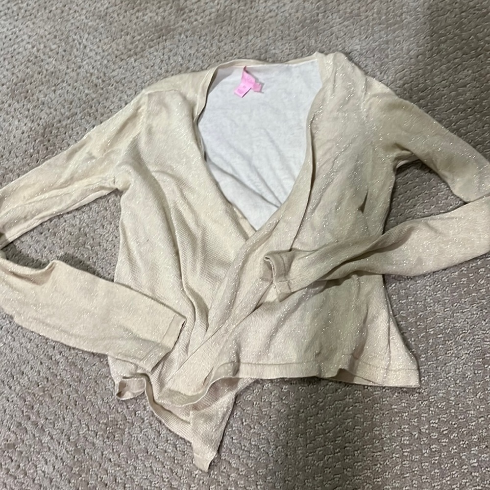 Lilly Pulitzer Open Front Cardigan Sweater metallic